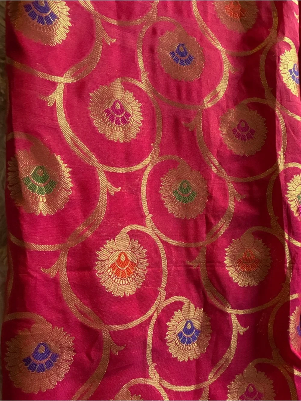 Unbranded Pink Floral Jacquard Scarf with Gold Accents